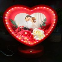 Beautiful Heart Shape Touch Photo Frame Lamp With Flowers (Size: 23CM)