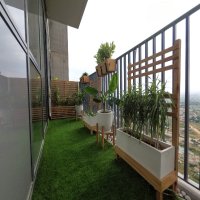 Balcony with Wooden Backdrop & Seating