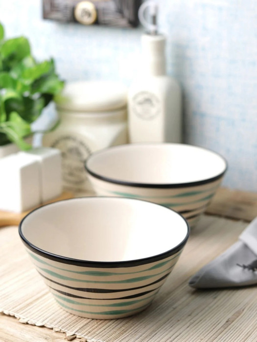 Ethereal Ivory Ceramic Large Taper Bowls (Set of 2)